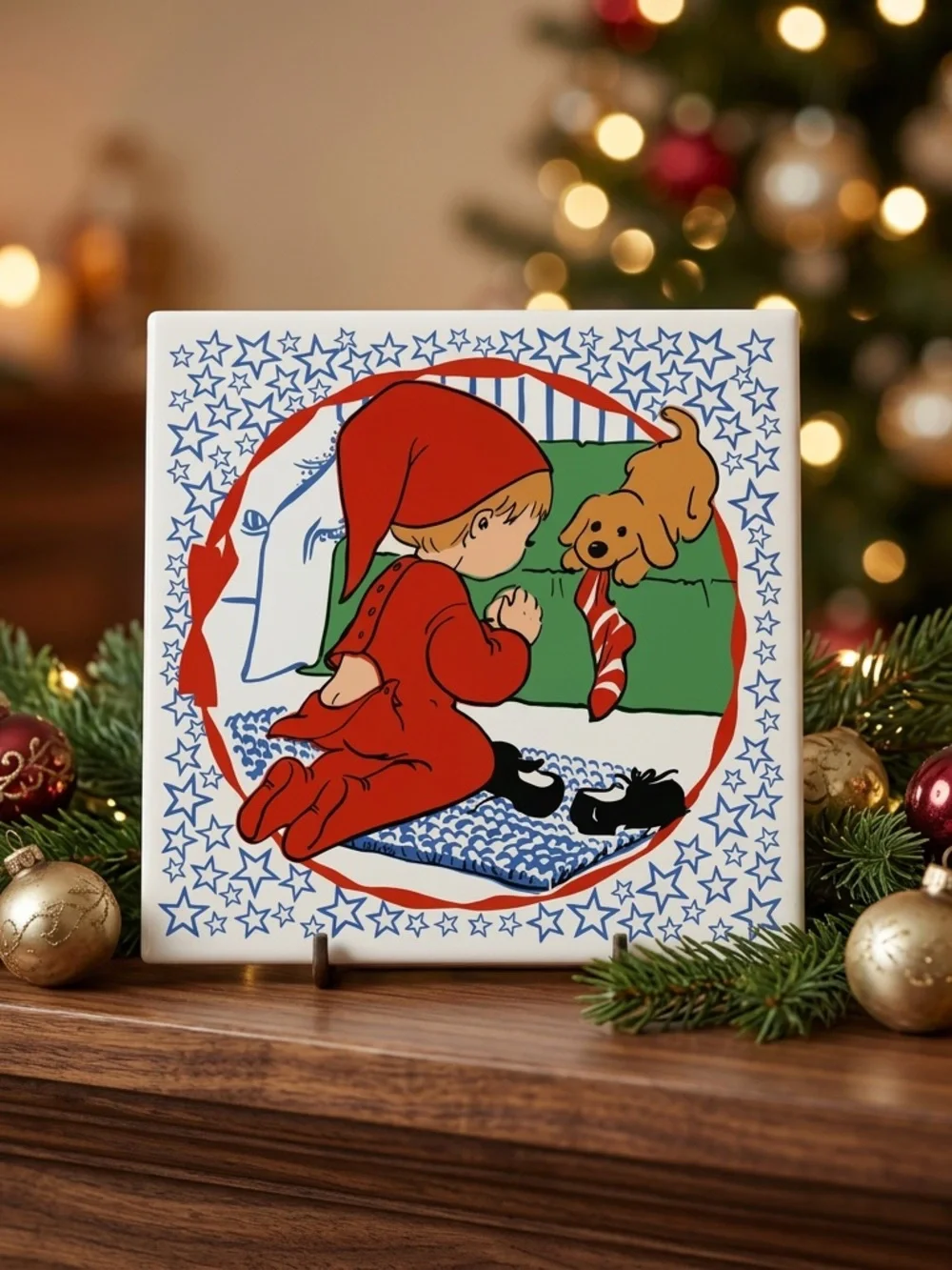 Vintage Jasco Ceramic Tile Trivets Bedtime Prayers Boy Girl Set, Early 80s